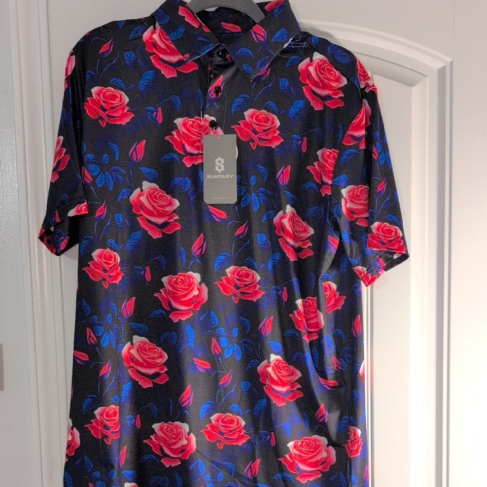 Black And Red Floral Men's Polo Shirt